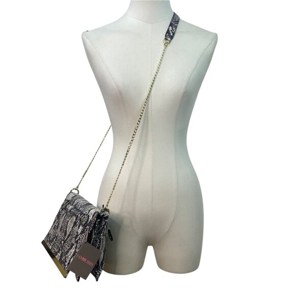 Sam & Libby Sand Snake Print  With Gold Chain Strap & Metal Accent Crossbody Bag - Picture 4 of 13